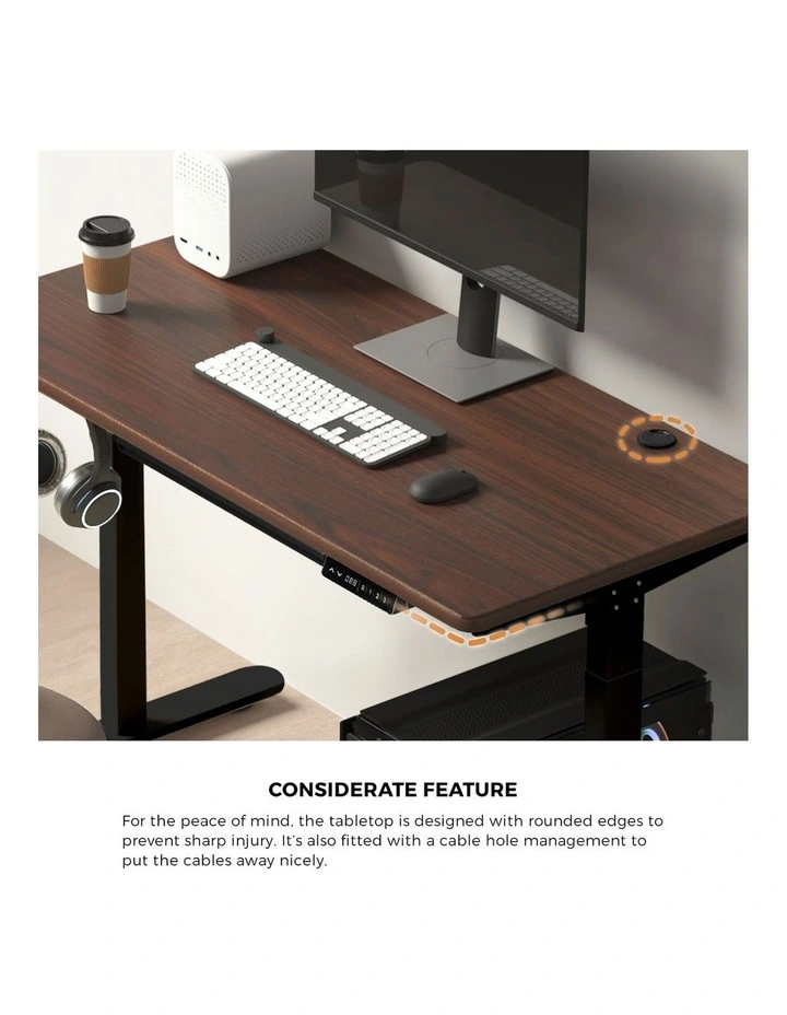 Oikiture 140cm Electric Standing Desk with Drawer Dual Motor Black Walnut image 6