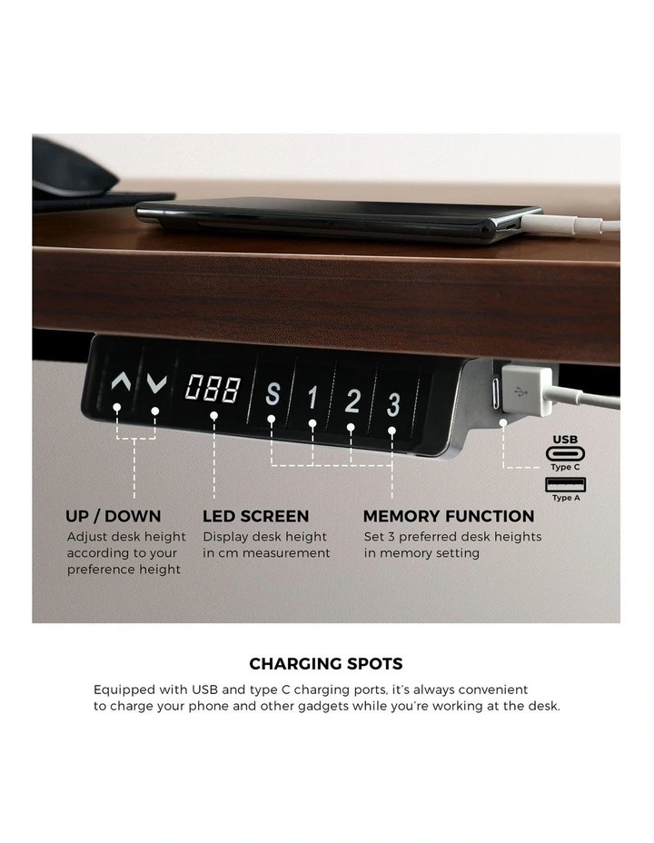 Oikiture 140cm Electric Standing Desk with Drawer Dual Motor Black Walnut image 7