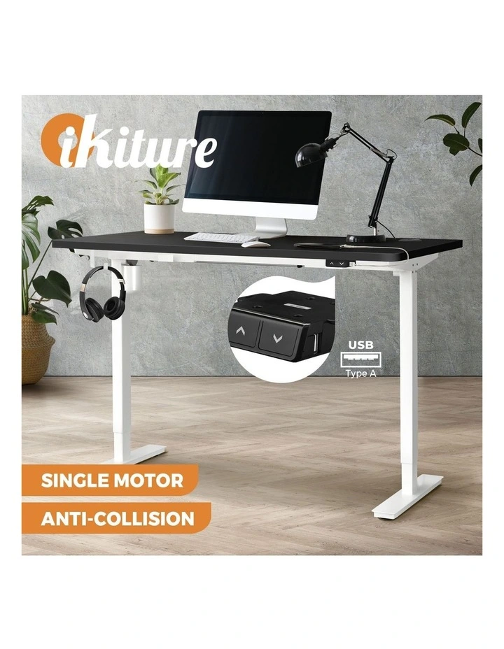 Oikiture Electric Standing Desk Single Motor 140cm Black Tabletop image 4