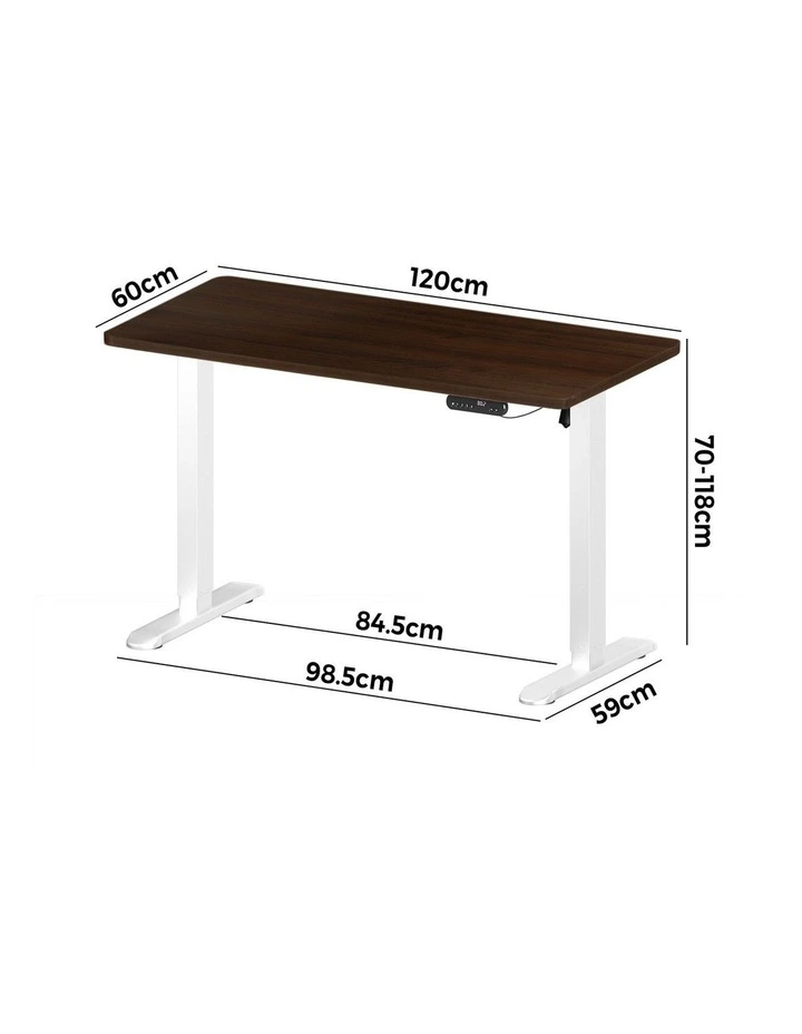 Oikiture Electric Standing Desk Single Motor White Frame 120CM Walnut Tabletop image 3