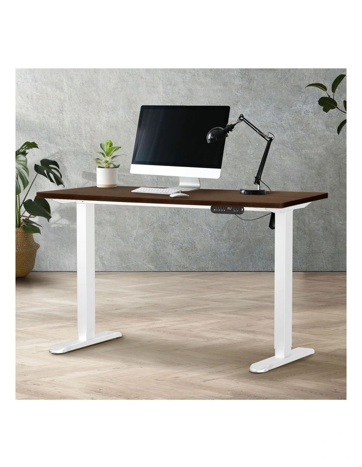 Oikiture Electric Standing Desk Single Motor White Frame 120CM Walnut Tabletop image 4