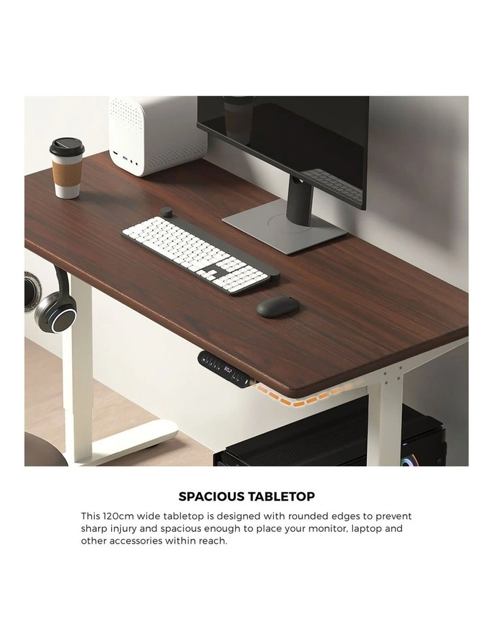 Oikiture Electric Standing Desk Single Motor White Frame 120CM Walnut Tabletop image 6