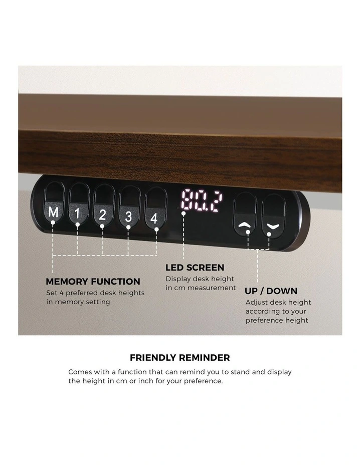 Oikiture Electric Standing Desk Single Motor White Frame 120CM Walnut Tabletop image 7