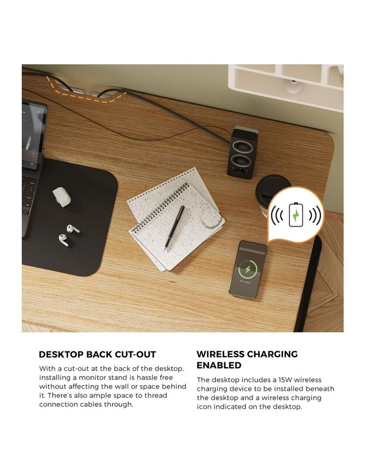 Oikiture Electric Standing Desk With Wireless Charging Single Motor 140CM image 6