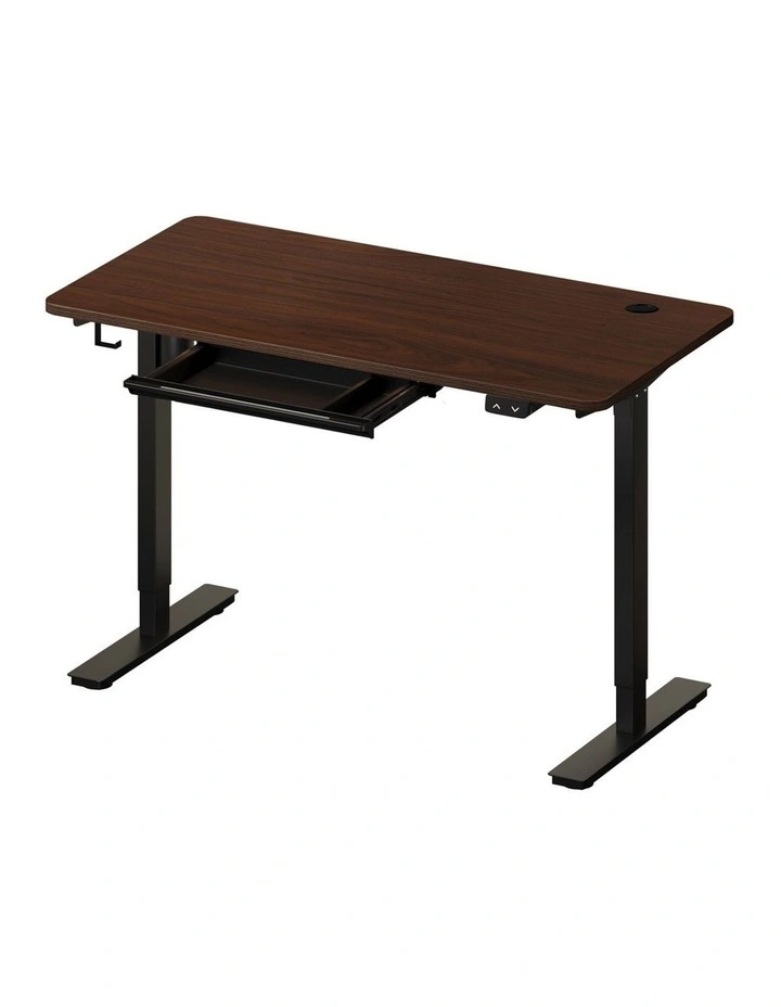 Oikiture 150cm Electric Standing Desk with Drawer Single Motor Black&Walnut image 1