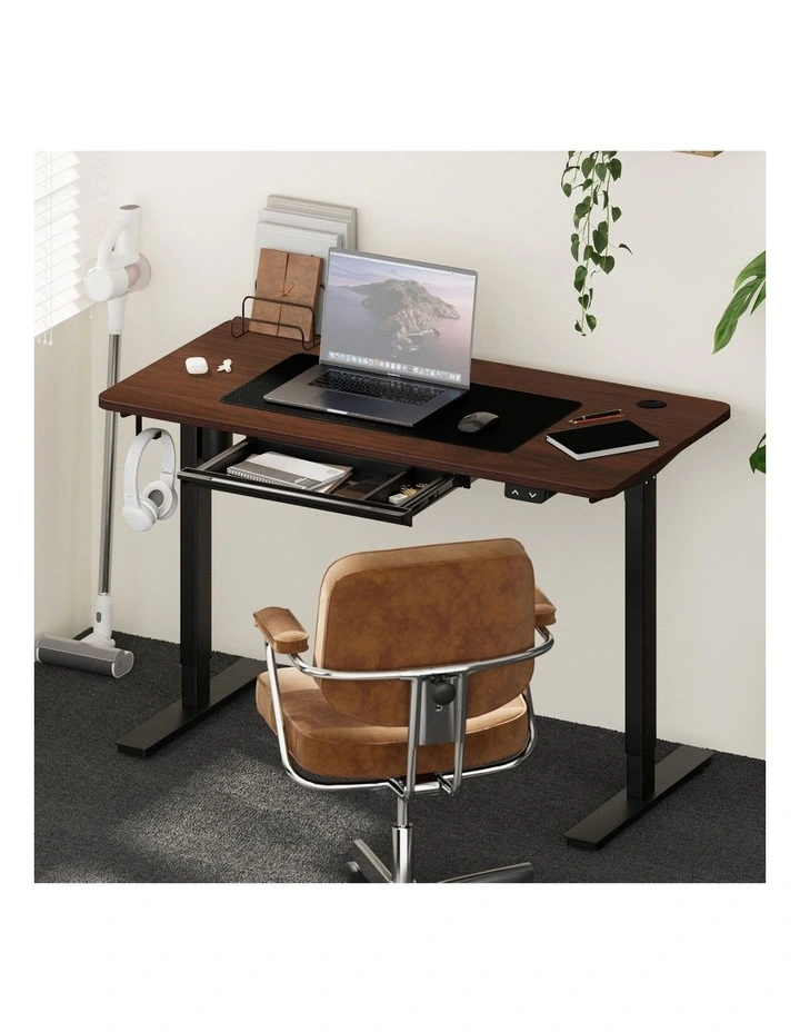 Oikiture 150cm Electric Standing Desk with Drawer Single Motor Black&Walnut image 4