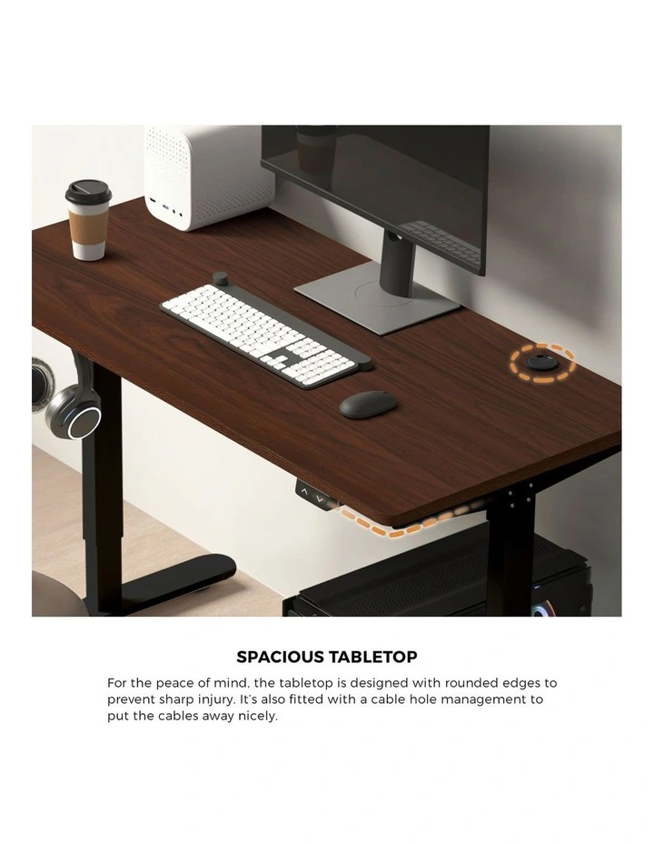 Oikiture 150cm Electric Standing Desk with Drawer Single Motor Black&Walnut image 6