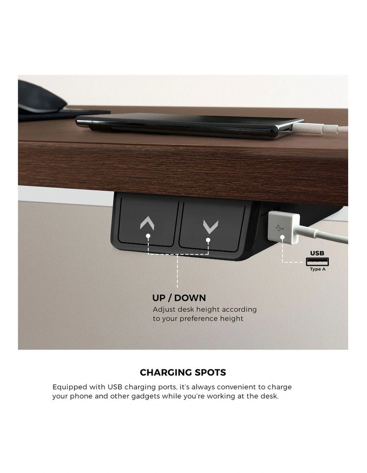 Oikiture 150cm Electric Standing Desk with Drawer Single Motor Black&Walnut image 7
