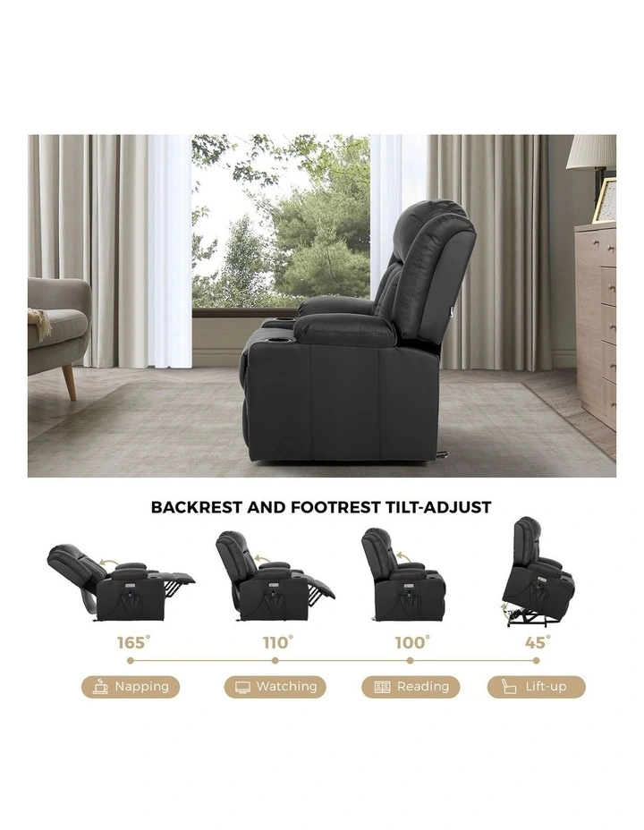 Oikiture Recliner Chair Electric Lift Massage Armchair With 2 Charge Ports Black image 6