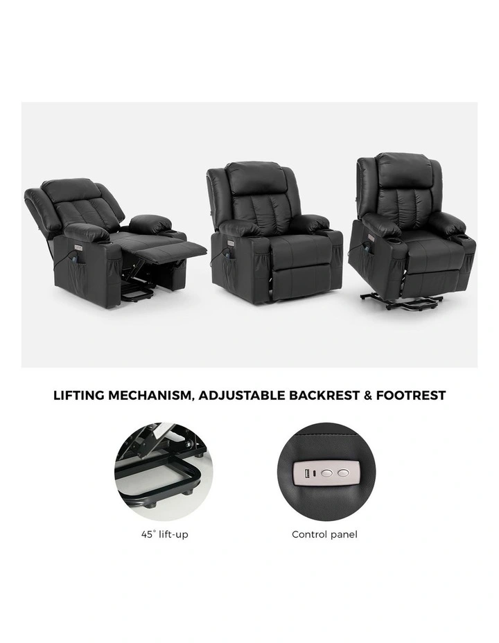 Oikiture Recliner Chair Electric Lift Massage Armchair With 2 Charge Ports Black image 7