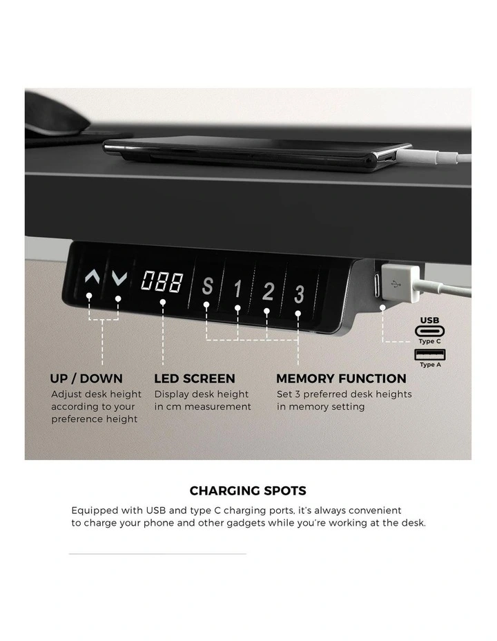 Oikiture Electric Standing Desk Single Motor 1.4m Black Tabletop image 7