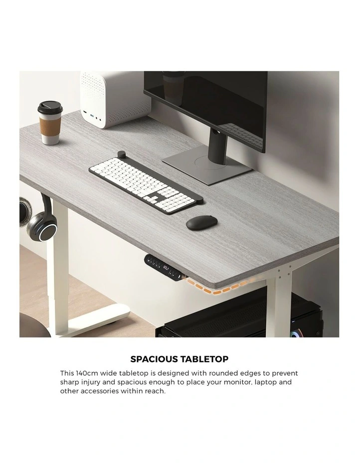 Oikiture Electric Standing Desk Single Motor 140CM Grey-Oak image 6