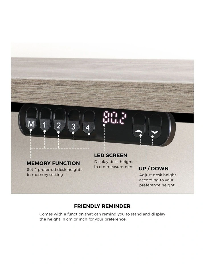 Oikiture Electric Standing Desk Single Motor 140CM Grey-Oak image 7
