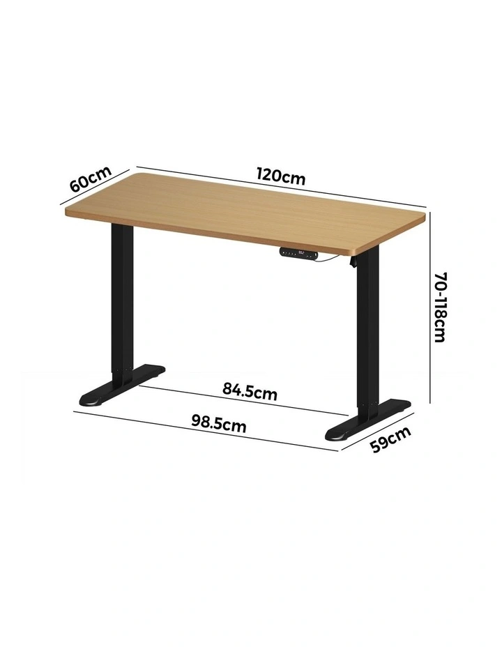 Oikiture Electric Standing Desk Single Motor Black Frame 120CM OAK Tabletop image 3