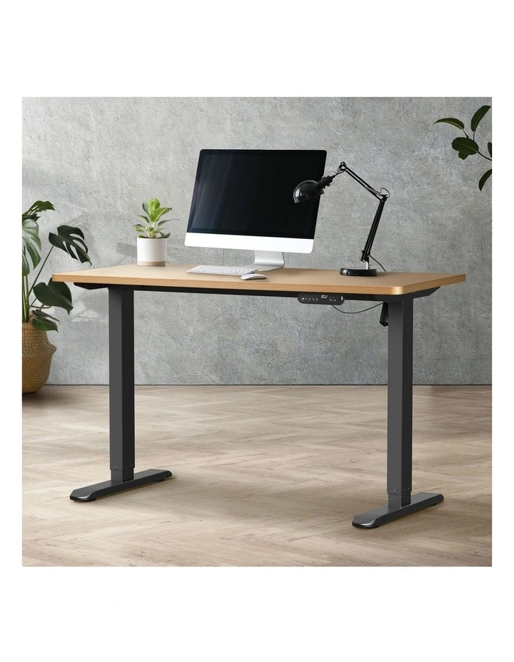 Oikiture Electric Standing Desk Single Motor Black Frame 120CM OAK Tabletop image 4