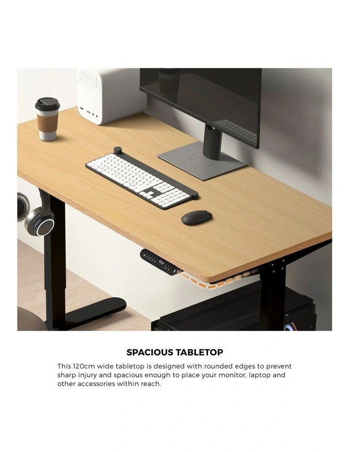 Oikiture Electric Standing Desk Single Motor Black Frame 120CM OAK Tabletop image 6