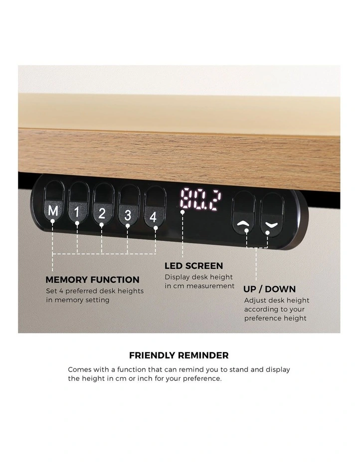 Oikiture Electric Standing Desk Single Motor Black Frame 120CM OAK Tabletop image 7