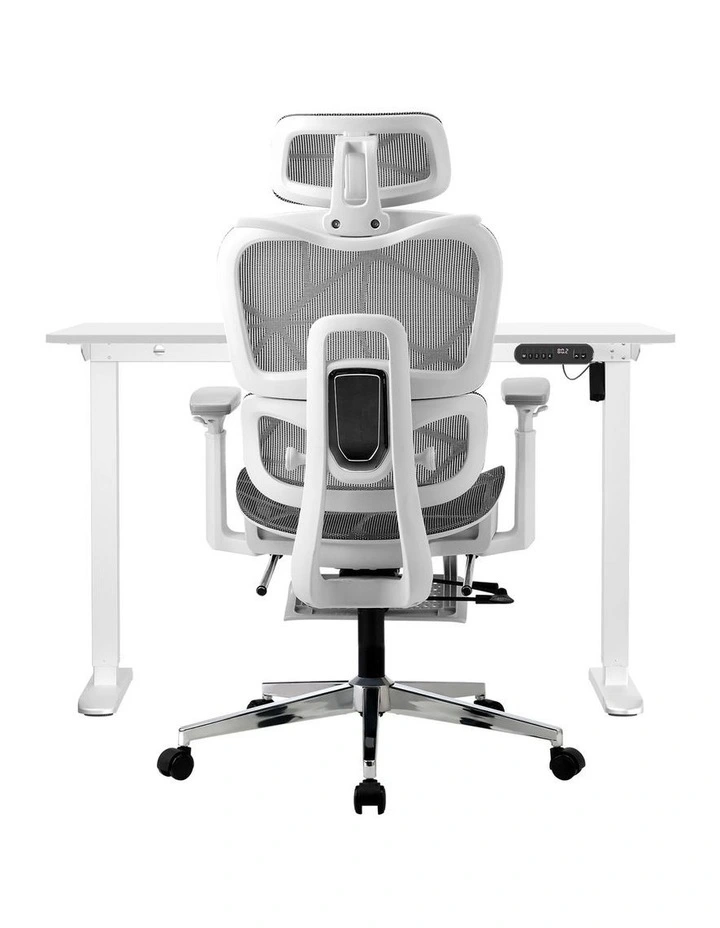 Oikiture Office Sit-stand Desk and Ergonomic Chair Set Grey & White image 2