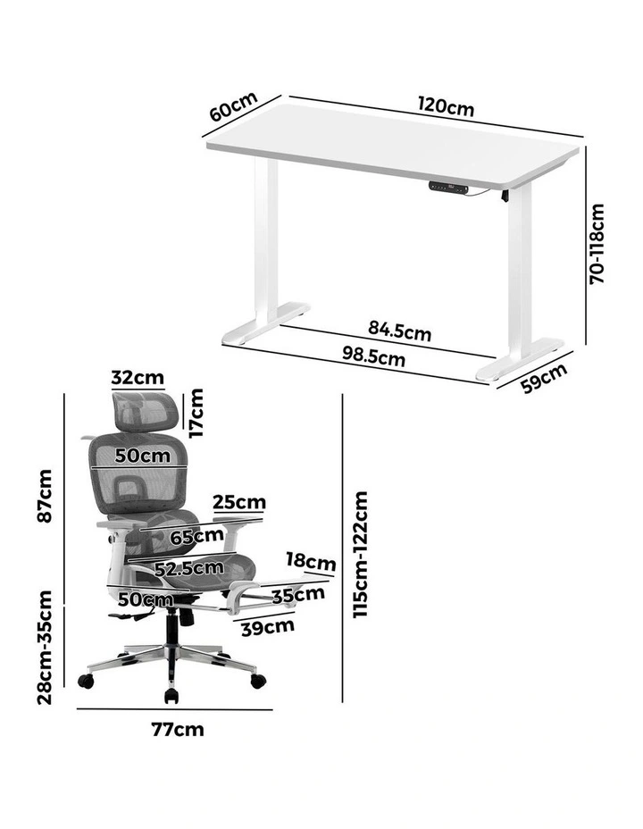Oikiture Office Sit-stand Desk and Ergonomic Chair Set Grey & White image 3