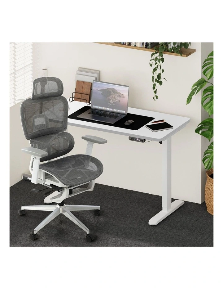 Oikiture Office Sit-stand Desk and Ergonomic Chair Set Grey & White image 4