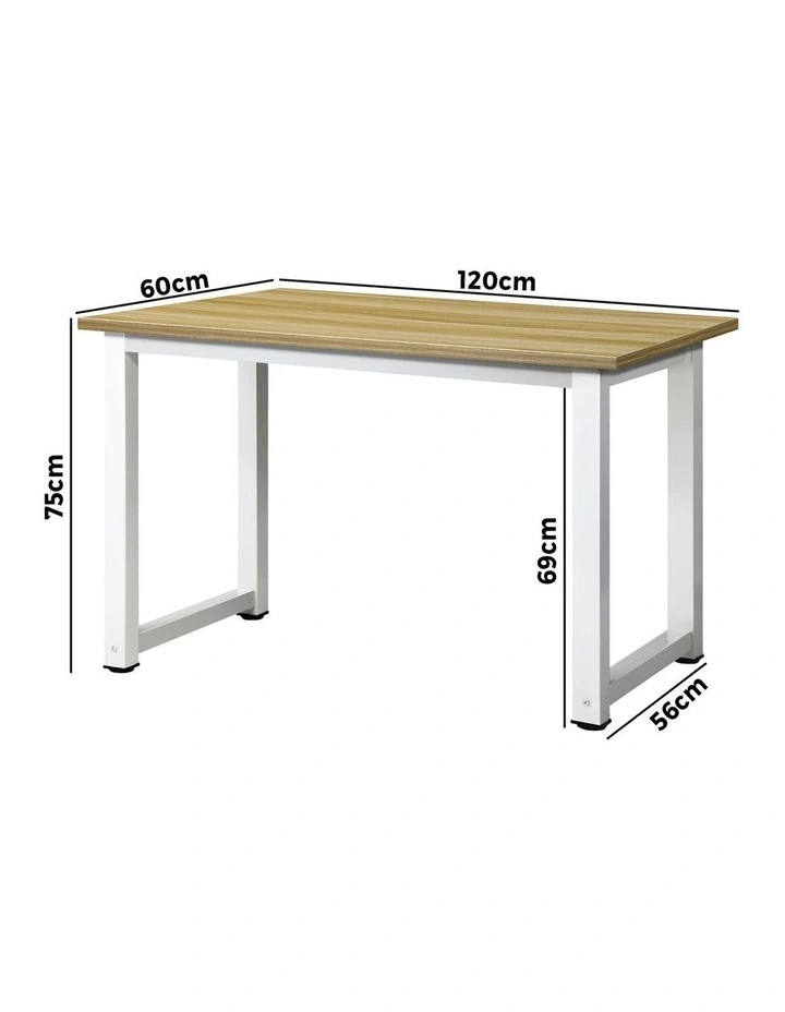 Oikiture Computer Desk 120cm White&wooden image 3