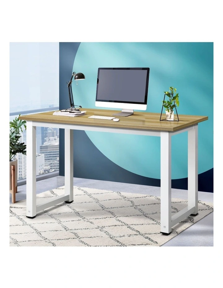 Oikiture Computer Desk 120cm White&wooden image 4