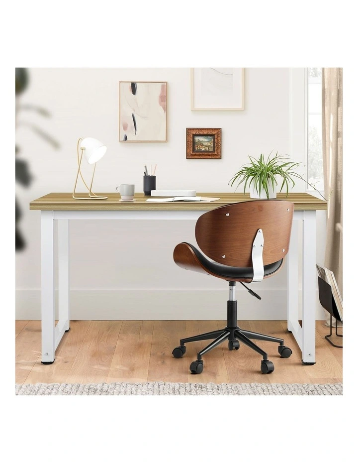 Oikiture Computer Desk 120cm White&wooden image 5