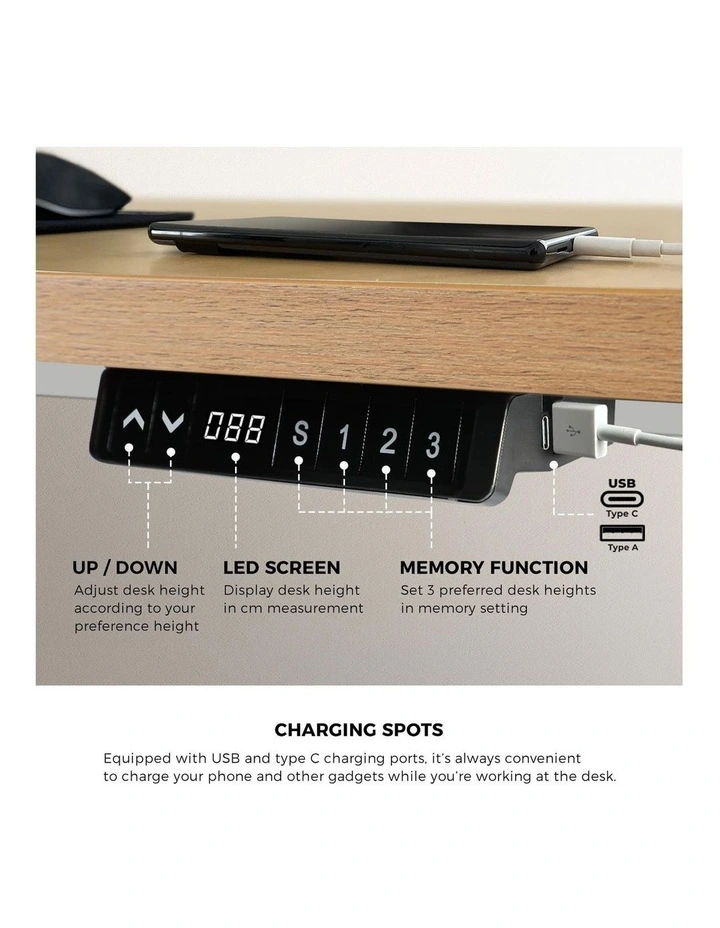 Oikiture Electric Standing Desk Single Motor 160cm Oak image 7