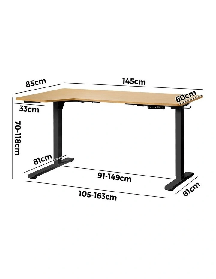Oikiture L-shape Electric Standing Desk Single Motor 145CM image 3