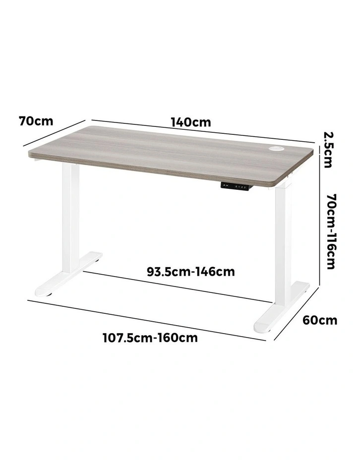 Oikiture 140cm Electric Standing Desk Dual Motor Grey-Oak Desktop image 3