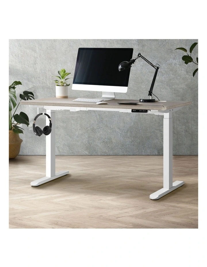 Oikiture 140cm Electric Standing Desk Dual Motor Grey-Oak Desktop image 4
