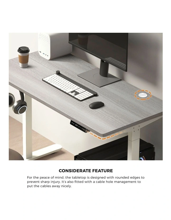 Oikiture 140cm Electric Standing Desk Dual Motor Grey-Oak Desktop image 6