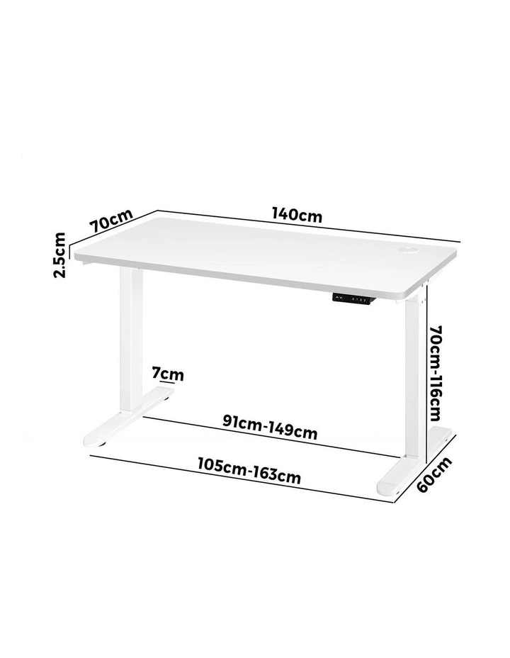 Oikiture Electric Standing Desk Single Motor 1.4m White Tabletop image 3