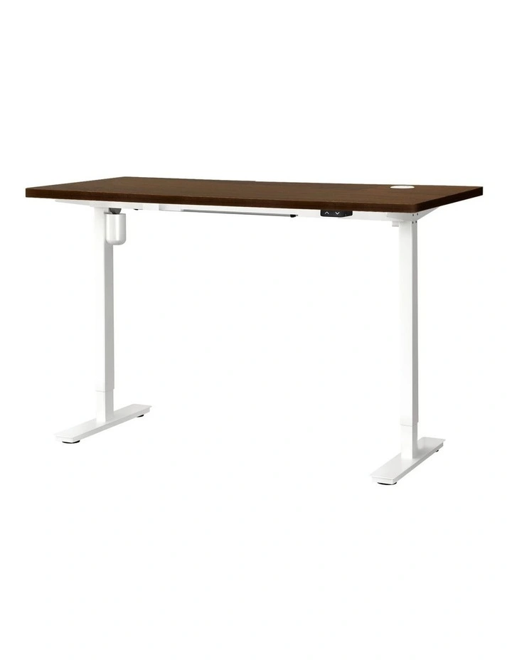 Oikiture Electric Standing Desk Single Motor 140cm Walnut Tabletop image 1