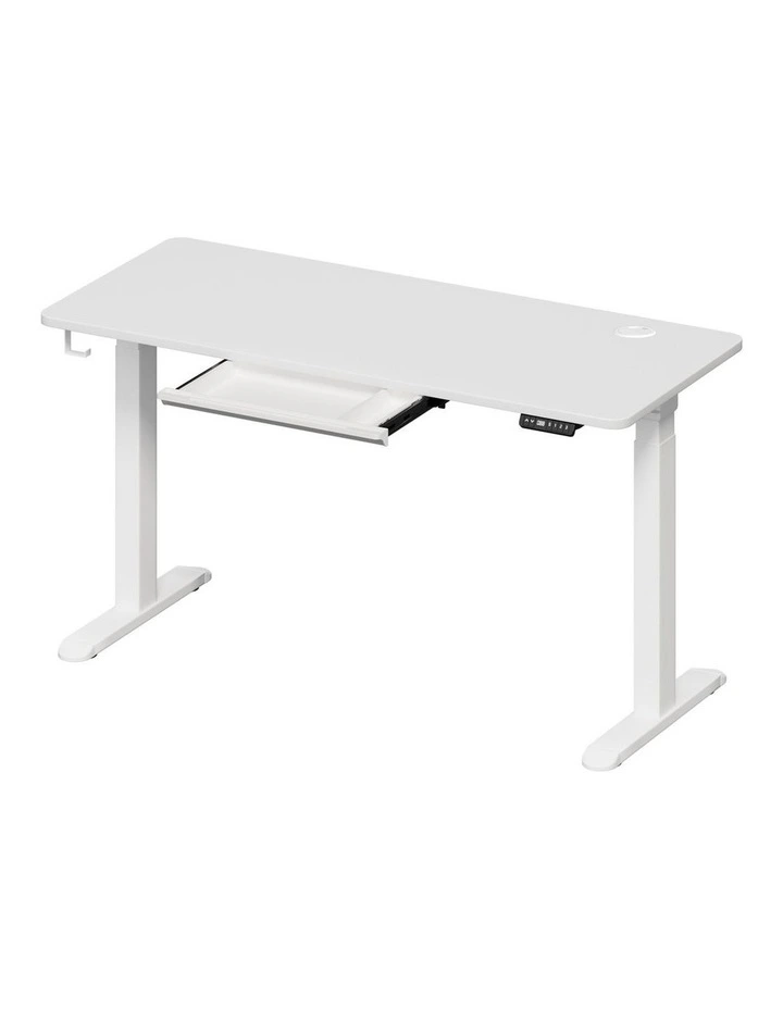 Oikiture 140cm Electric Standing Desk with Drawer Dual Motor White image 1