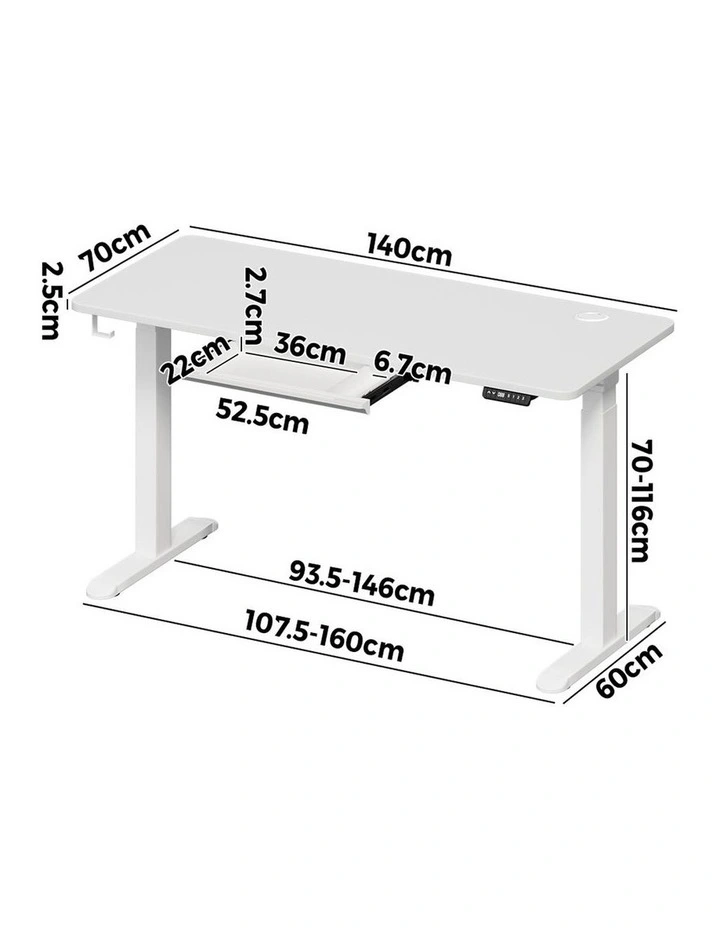 Oikiture 140cm Electric Standing Desk with Drawer Dual Motor White image 3