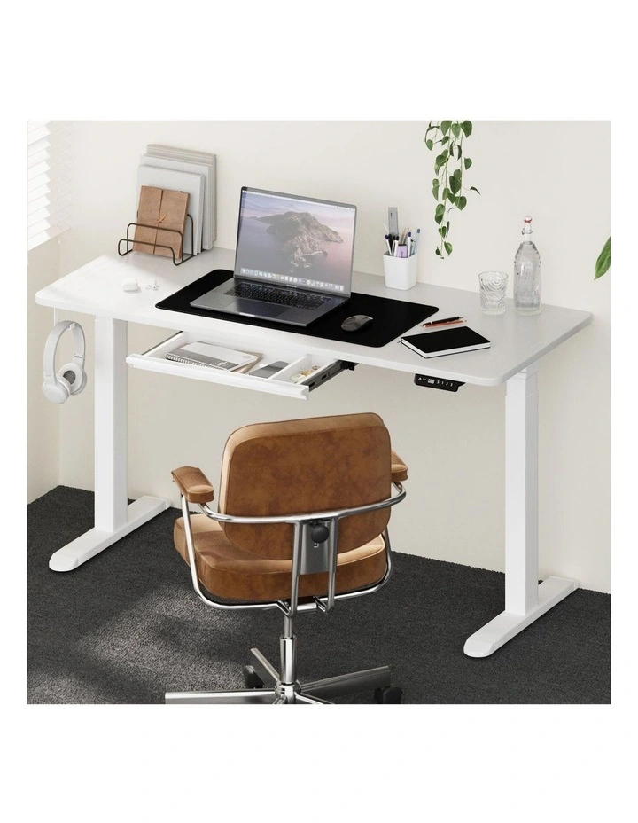 Oikiture 140cm Electric Standing Desk with Drawer Dual Motor White image 4