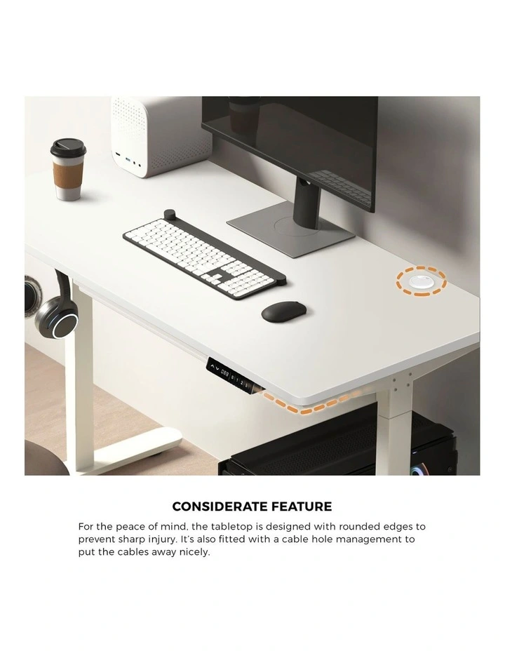 Oikiture 140cm Electric Standing Desk with Drawer Dual Motor White image 6