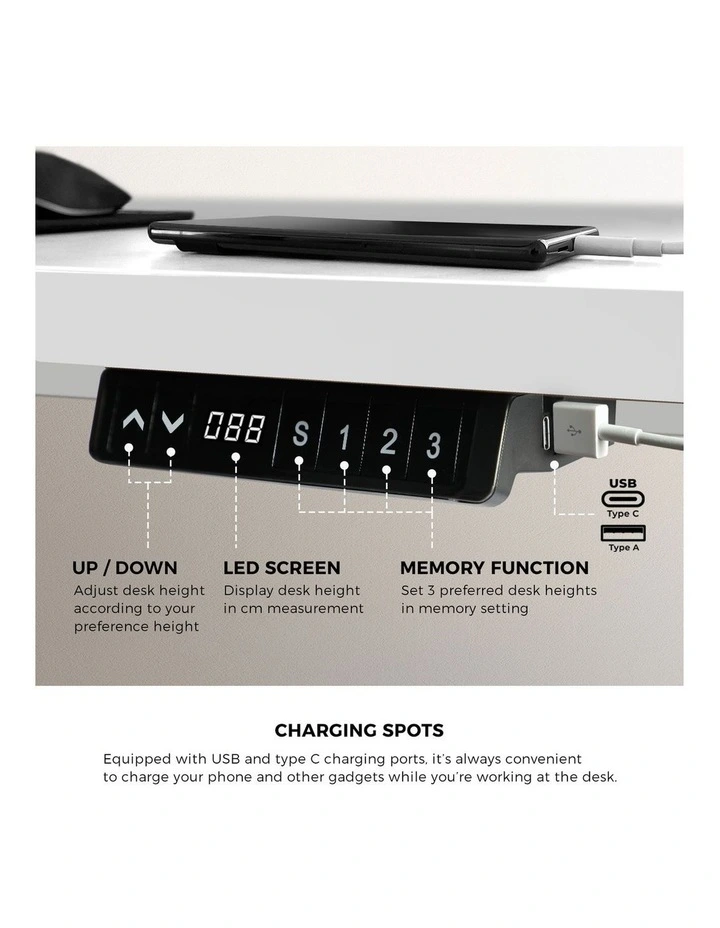 Oikiture 140cm Electric Standing Desk with Drawer Dual Motor White image 7