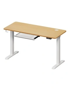 Oikiture 150cm Electric Standing Desk with Drawer Dual Motor White Oak