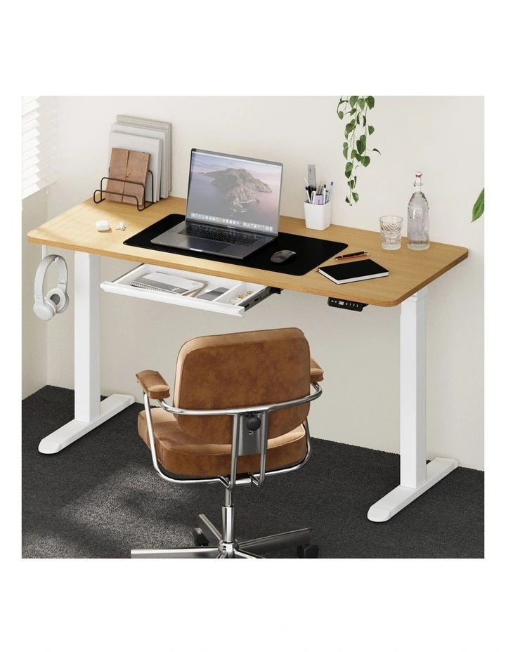 Oikiture 150cm Electric Standing Desk with Drawer Dual Motor White Oak image 4