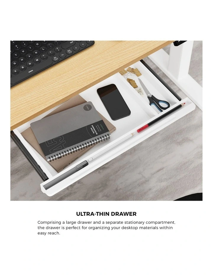 Oikiture 150cm Electric Standing Desk with Drawer Dual Motor White Oak image 5
