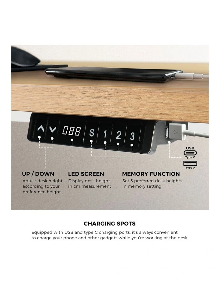 Oikiture 150cm Electric Standing Desk with Drawer Dual Motor White Oak image 7