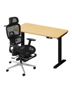 Oikiture Office Sit-stand Desk and Ergonomic Chair Set Black & Oak