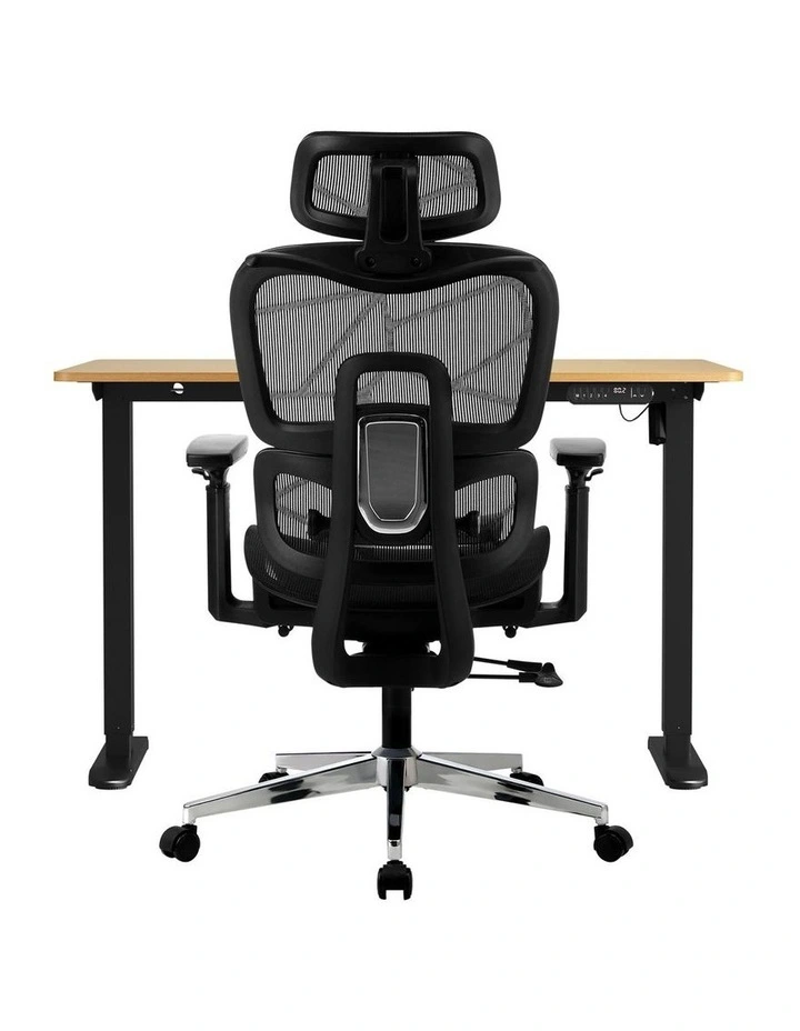 Oikiture Office Sit-stand Desk and Ergonomic Chair Set Black & Oak image 2