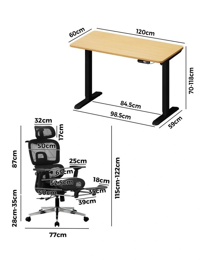 Oikiture Office Sit-stand Desk and Ergonomic Chair Set Black & Oak image 3