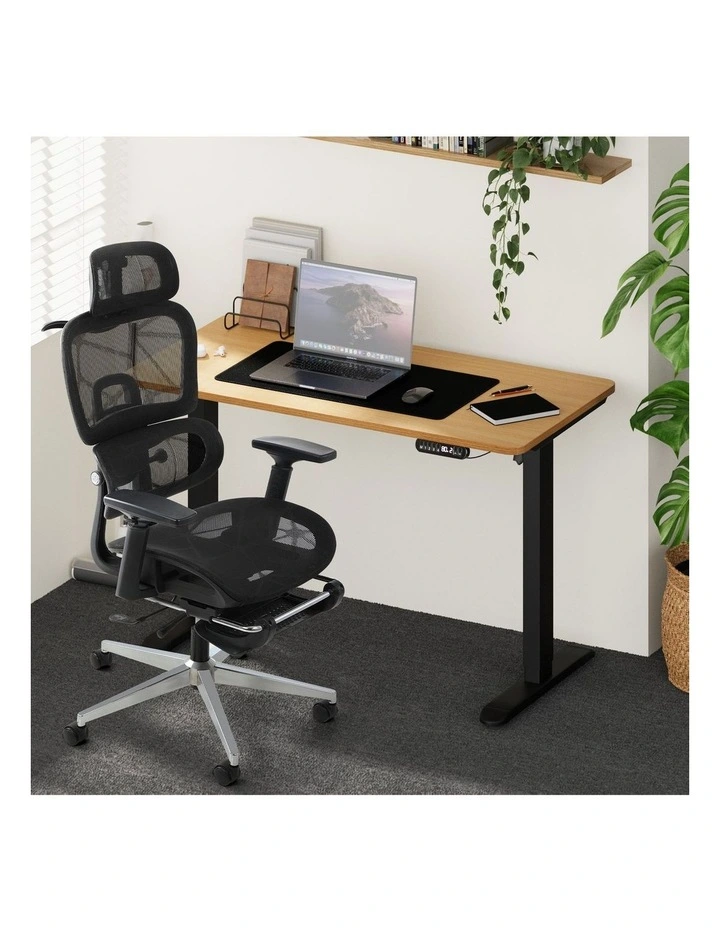 Oikiture Office Sit-stand Desk and Ergonomic Chair Set Black & Oak image 4
