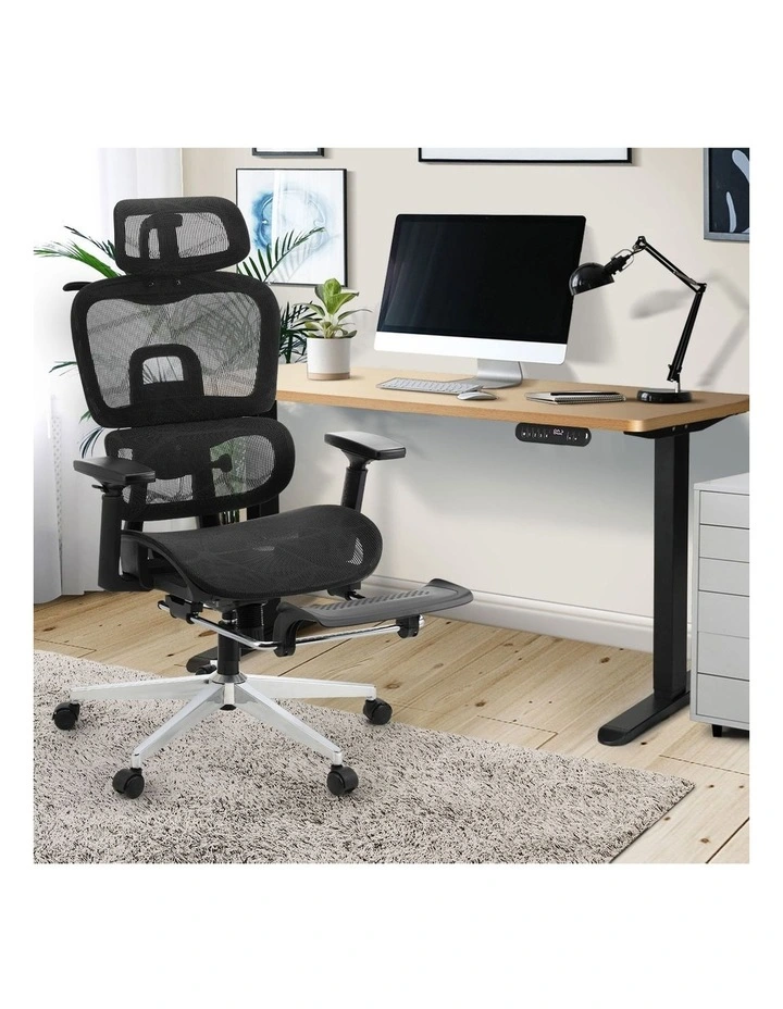 Oikiture Office Sit-stand Desk and Ergonomic Chair Set Black & Oak image 5