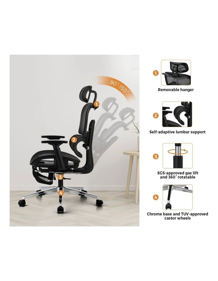 Oikiture Office Sit-stand Desk and Ergonomic Chair Set Black & Oak image 6