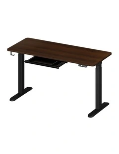 Oikiture 160cm Electric Standing Desk with Drawer Dual Motor Black Walnut